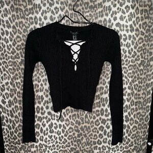 Black lace up crop top 
size small longsleeve sweater